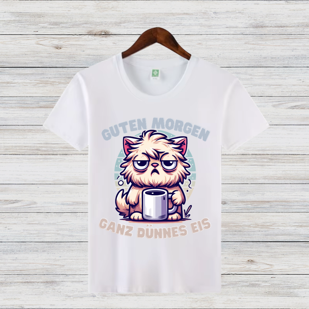 Guten Morgen Katze | Lustiges Wintershirt | Humorvolles Design für Morgenmuffel | Statement Shirt für kalte Tage