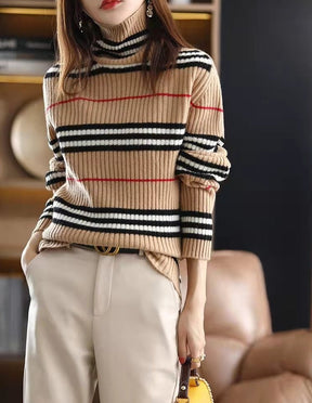 Lovja® - Neutral red and black striped checked sweater