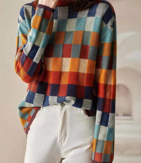 FallStil® - Autumn sweater with high neckline in checkerboard pattern