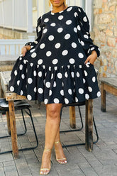 Lace-up detail polka dot dress