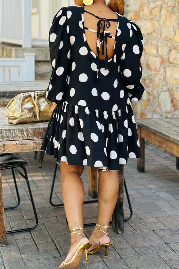 Lace-up detail polka dot dress