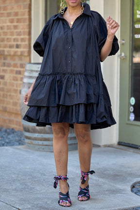 Ruffle magic puff sleeve dress