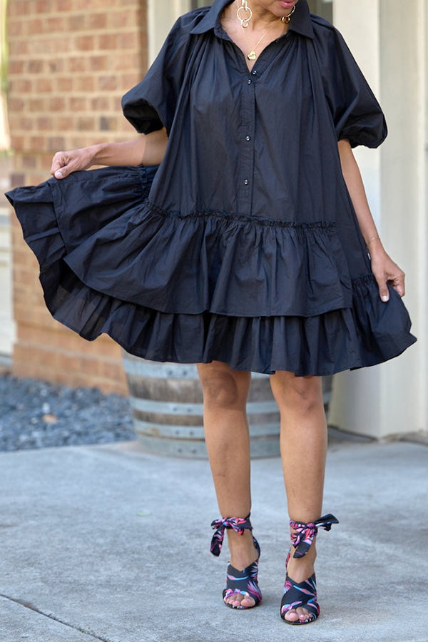 Ruffle magic puff sleeve dress