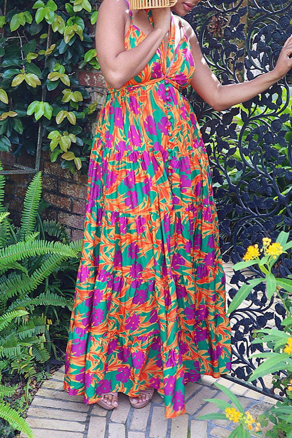 Sea of ​​Flowers Halterneck Maxi Dress