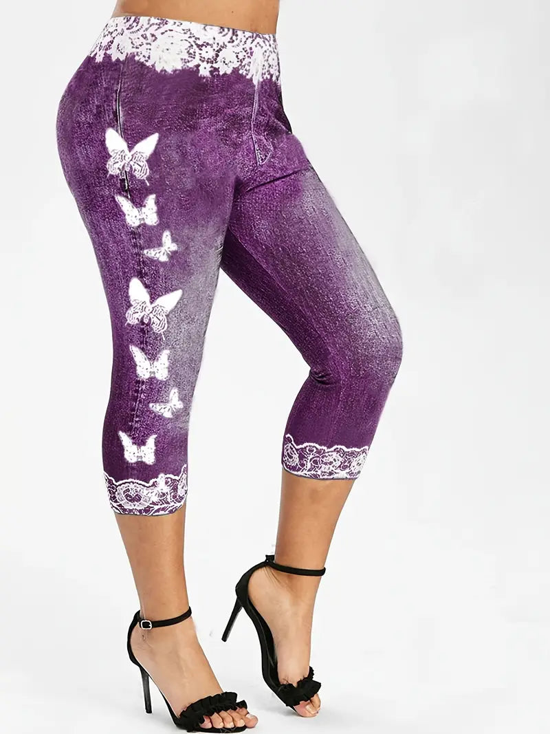 BioBlüte® - Purple Butterfly Lace Summer Capri Jeans