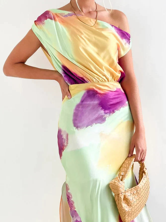 FallStil® - Elegant midi dress with multicolor print 