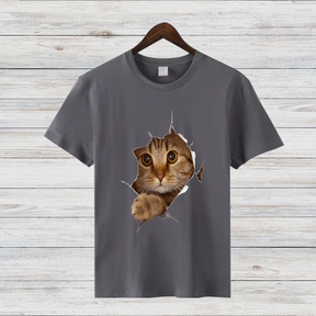 Lustiges Katzen T-Shirt | 3D Effekt Shirt | Geschenk für Katzenliebhaber | Cooles Winter Shirt für Tierfreunde