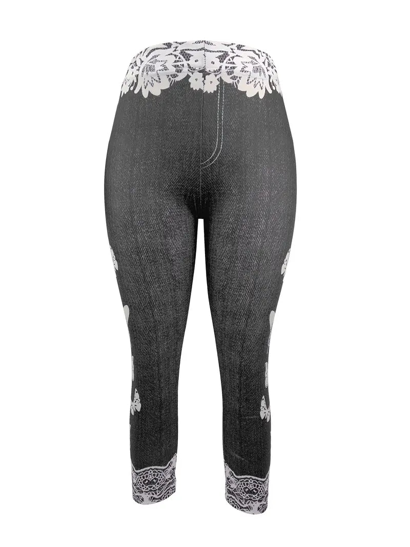 BioBlüte® - Grey butterfly lace summer capri jeans