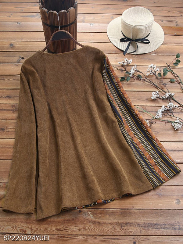 FallStil® - Brown top with round neck and 3/4 sleeves