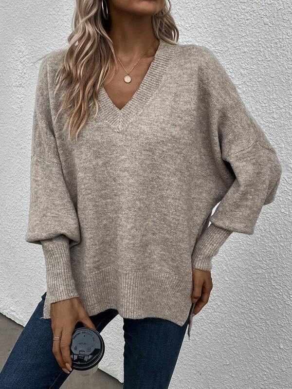 HerbstTrend® - Grey plain long-sleeved sweater