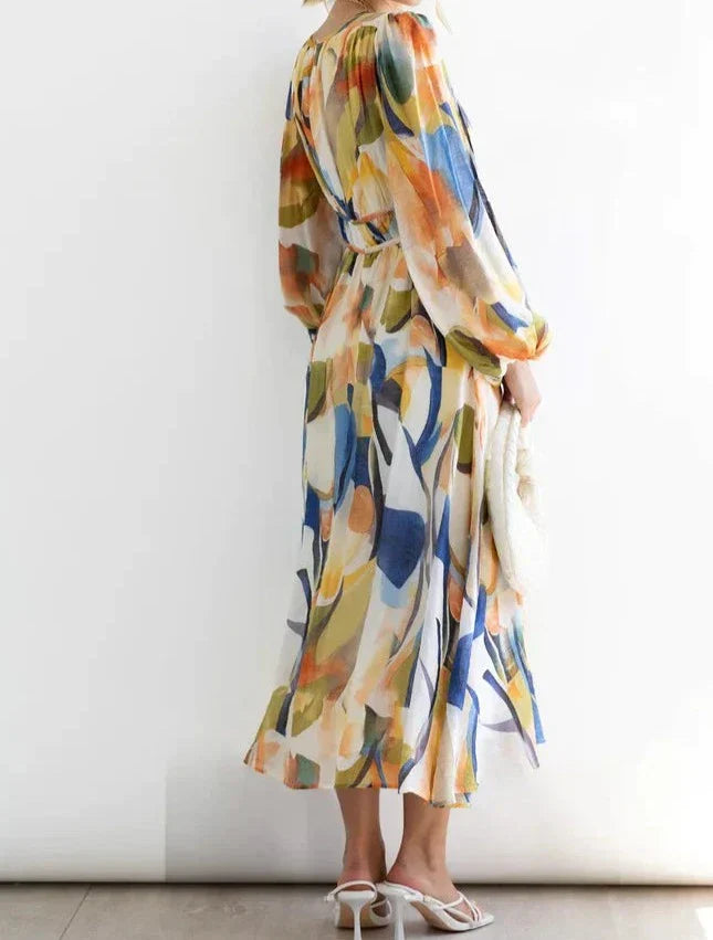 Naturlux® - Long-sleeved midi dress with colorful abstract print