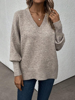 HerbstTrend® - Grey plain long-sleeved sweater