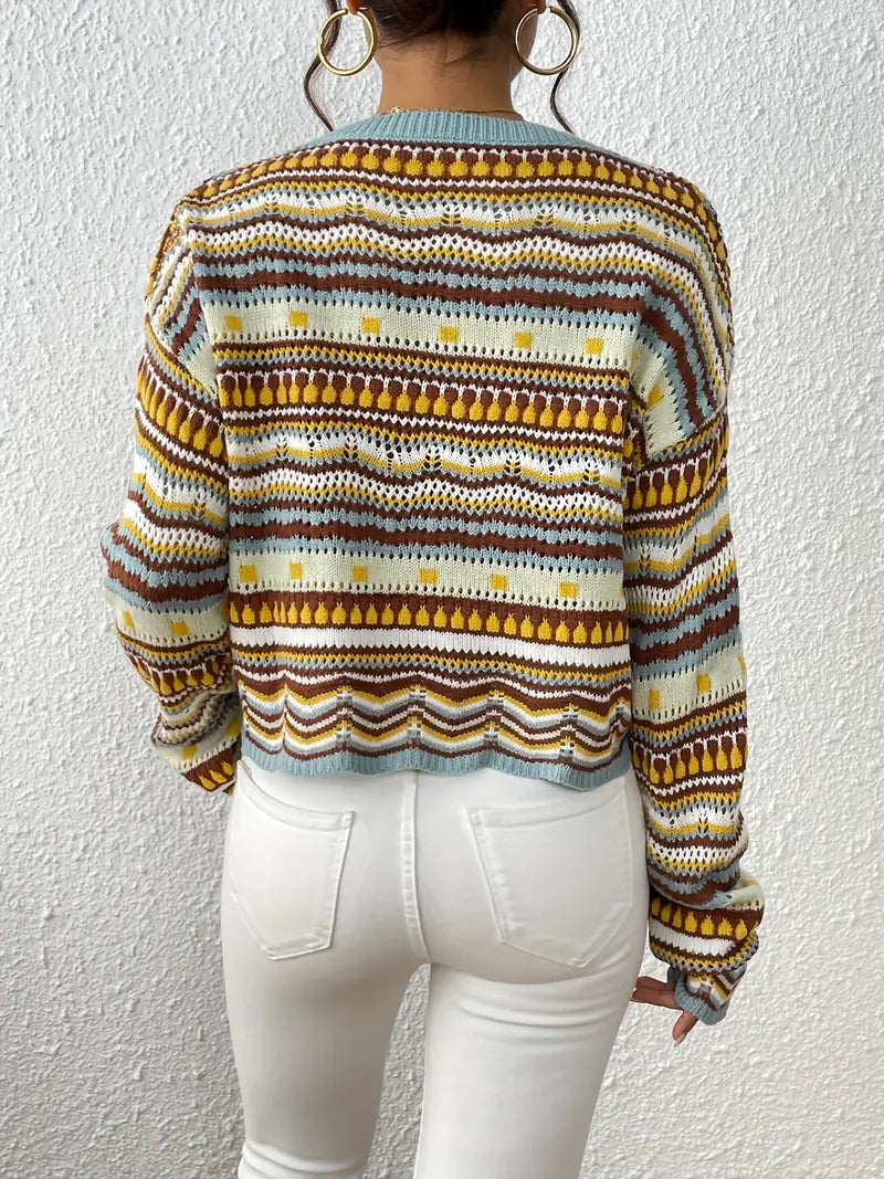 Reunification® - Sweater with eyelet knit and ethnic print