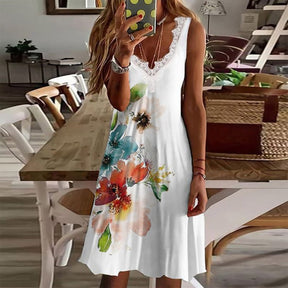 Naturlux® - Summery mini dress with floral V-neck made of lace