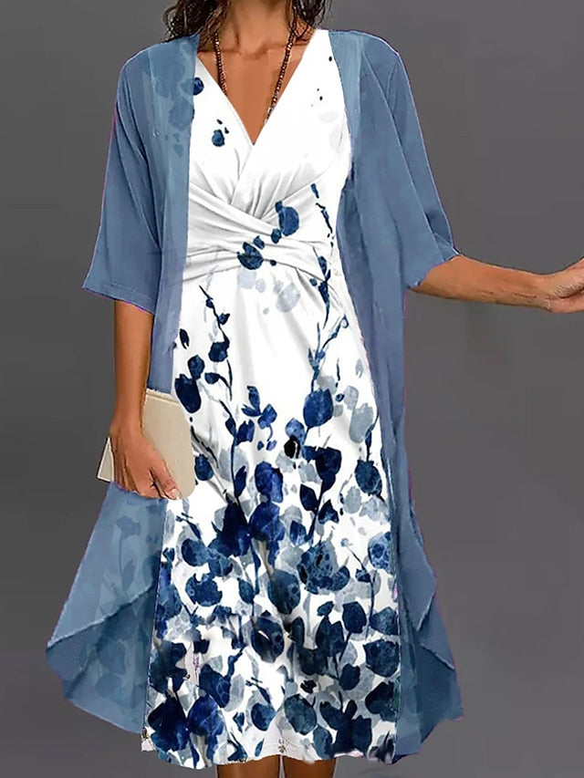 FallStil® - Two-piece midi dress with floral pattern