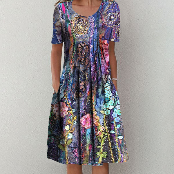 FallStil® - Purple Print Side Pocket Midi Dress