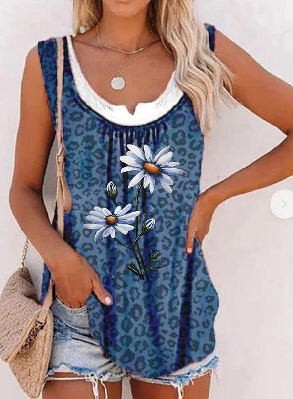 EcoExotica® - Floral Blue Sleeveless Print Top