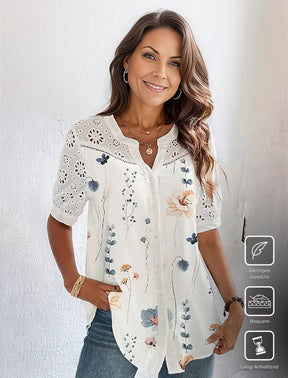 SpringStil® - Short sleeve top with eyelet lace and garden floral print