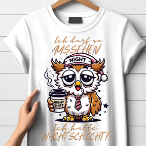 Nacht-Eule Shirt | Lustiges Motiv für Nachtarbeiter | Humorvolles Statement Shirt | T-Shirt für Damen im Winter