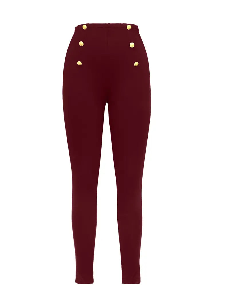 BioBlüte® - High-Waist Gloss Red Button Detail Elegance Trousers