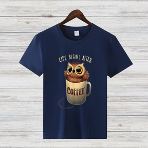 Kaffee Eule | Lustiges Wintershirt | Geschenk für Kaffee-Liebhaber | Statement T-Shirt für Morgenmuffel