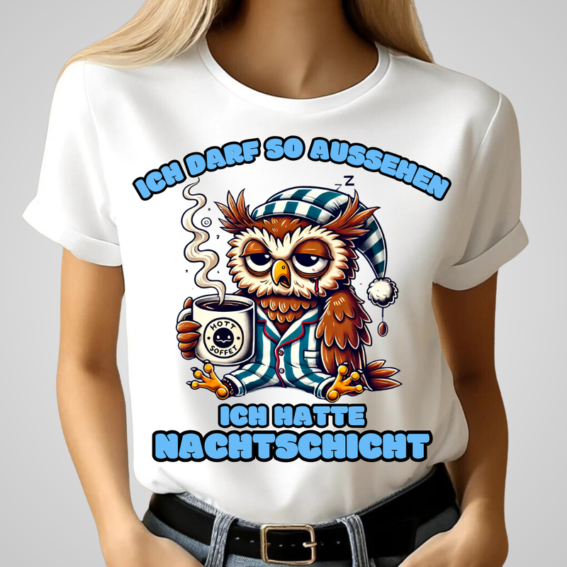 Nacht-Eule | Lustiges T-Shirt für Nachtschicht-Helden | Humorvolles Design für Wintertage | Statement-Shirt für Damen