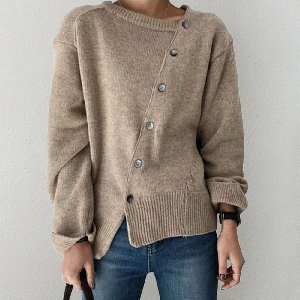 FallStil® - Asymmetric long-sleeved sweater with button placket