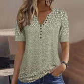 BlütenBliss® - Green White Floral Print Notch Neck Button Down Shirt