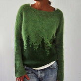 BlütenBliss® - Skyline Forest Mint Green Printed Long Sleeve Sweater