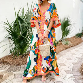 BlütenBliss® - Orange maxi dress with 3/4 sleeves