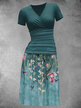 EcoExotica® - Green floral midi dress with gradient for women