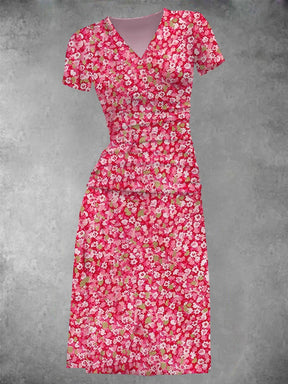 EcoExotica® - Women's two-piece midi dress with pink zigzag floral print