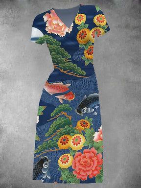 BlütenBliss® - Women's Vintage Koi Fish Graphic Midi Dress