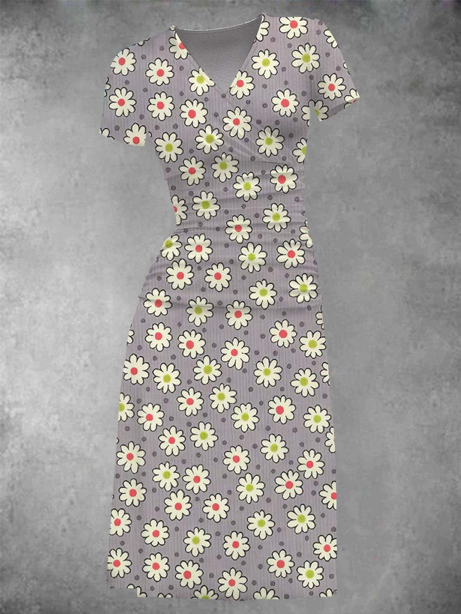 EcoExotica® - Women's midi dress with daisy print in retro look