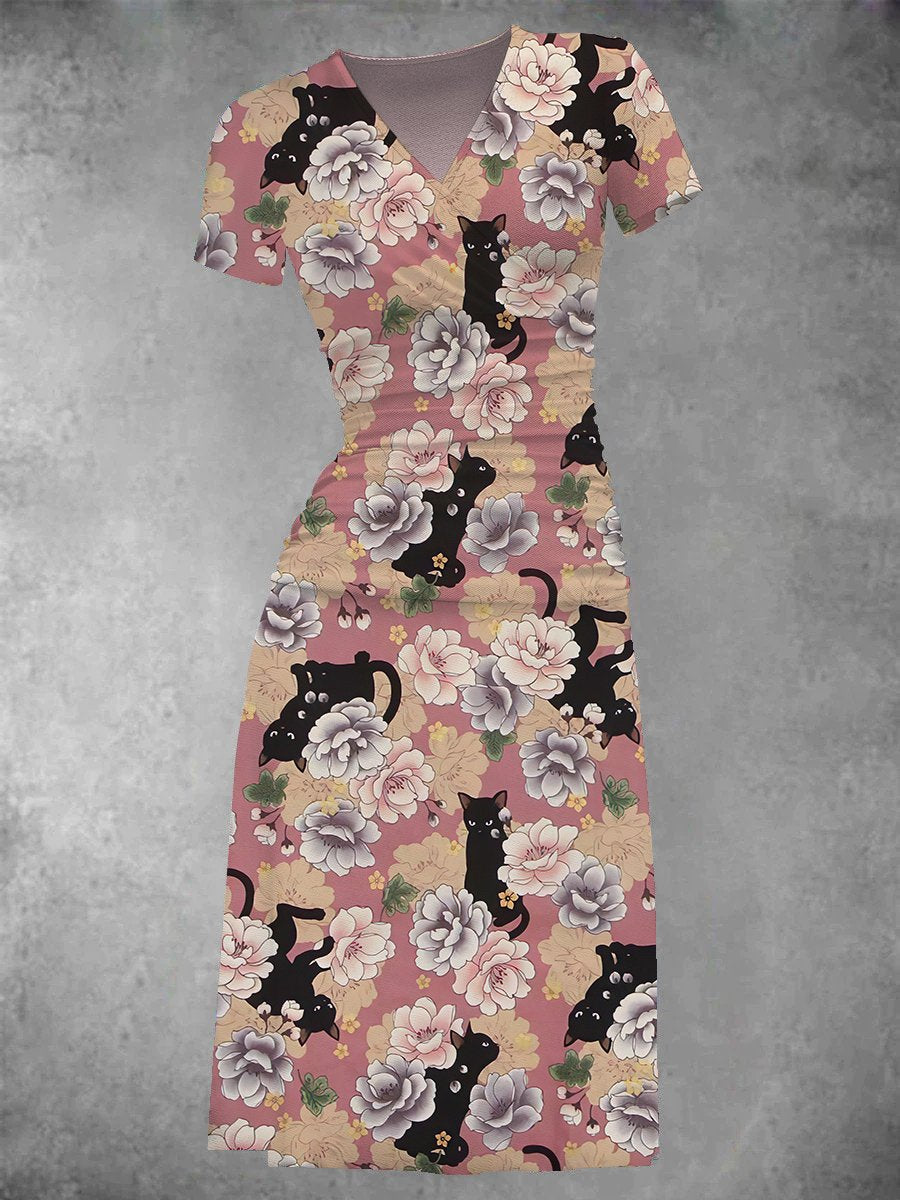 EcoExotica® - Women's japan asia floral cat midi dress