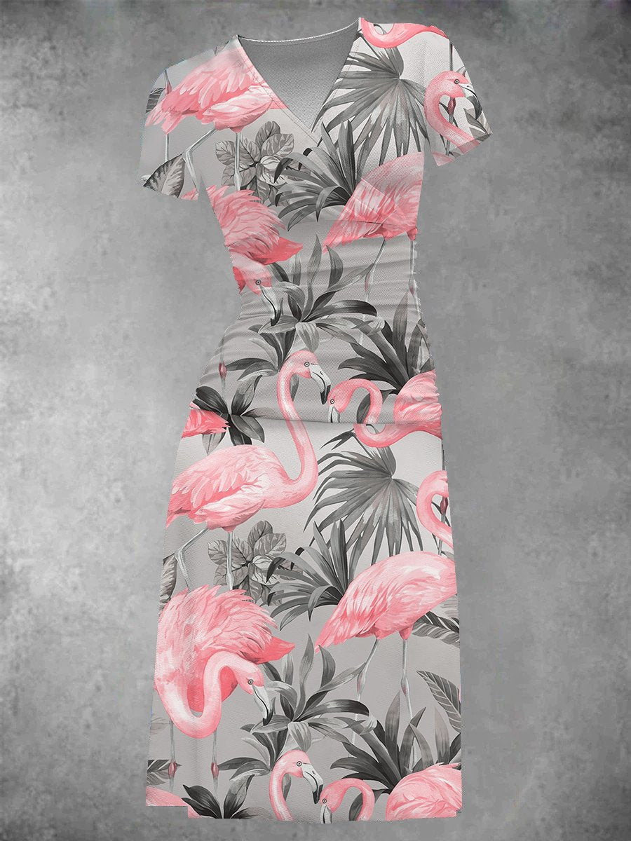 BlütenBliss® - Two-piece tropical print midi dress in vintage style for women