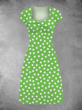 EcoExotica® - Women's lime retro patchwork midi dress with polka dots