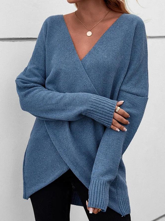 Santvarius® - Blue plain long sleeve sweater