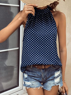 Monci® - Navy Blue Sleeveless Polka Dot Tank Top