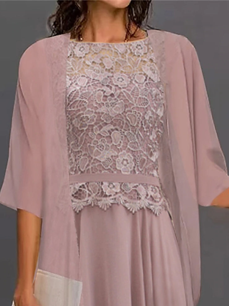 FallStil® - Pink lace midi dress with half sleeves