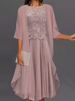 FallStil® - Pink lace midi dress with half sleeves