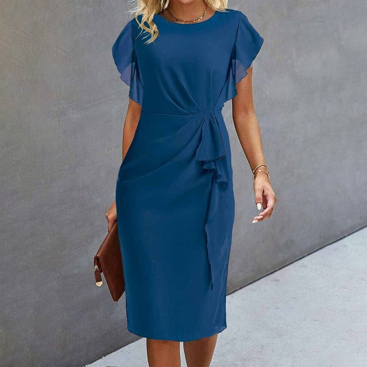 FallStil® - Blue solid sleeveless midi dress