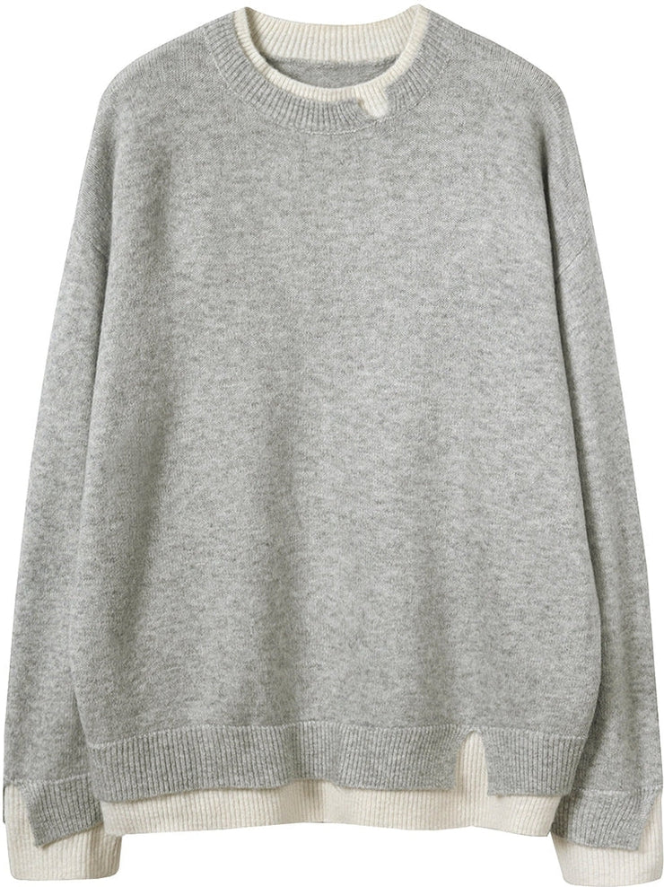 BlütenBliss® - Grey and white oversized long sleeve cut out sweater