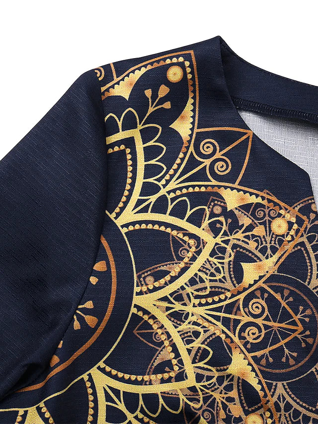 Raffiné® - Golden Midnight Stunning dress in navy blue with golden design pattern