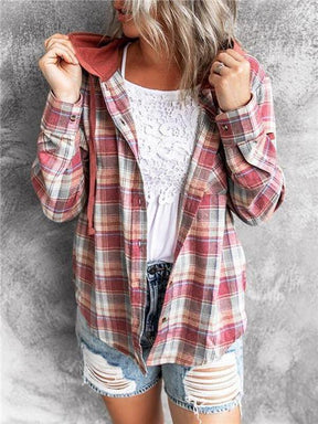 HerbstTrend® - 90s Check Hoodie Button Placket