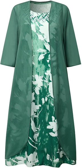 FallStil® - Green two-piece dress with floral pattern