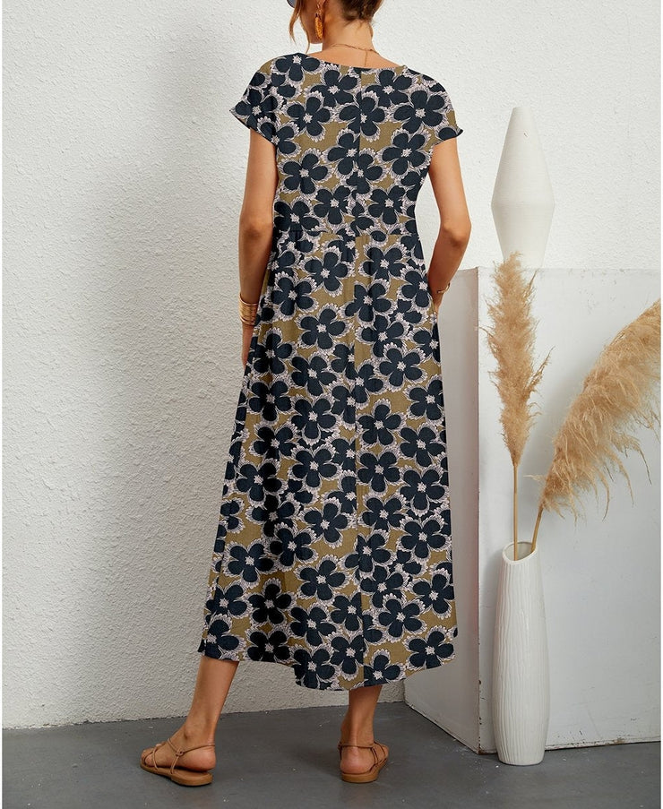 FallStil® - Modern short-sleeved midi dress with floral print