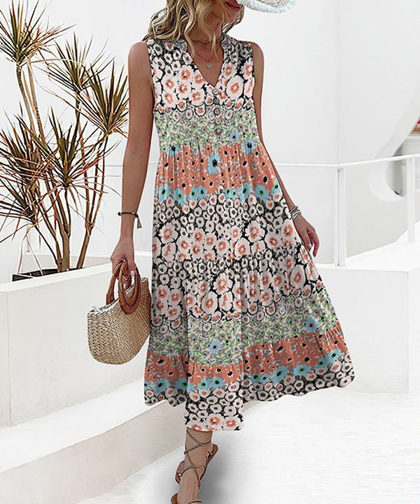 Naturlux® - Unique sleeveless midi dress with floral print